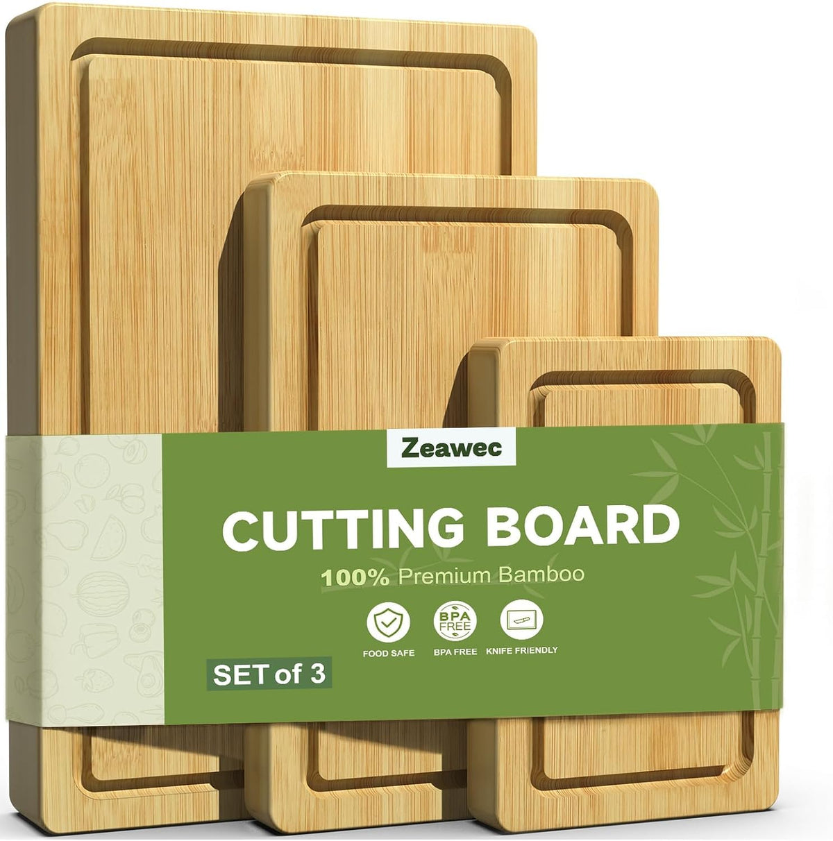 3-Piece Set Deep-Carbonized Bamboo Cutting Board for Kitchen, Natural