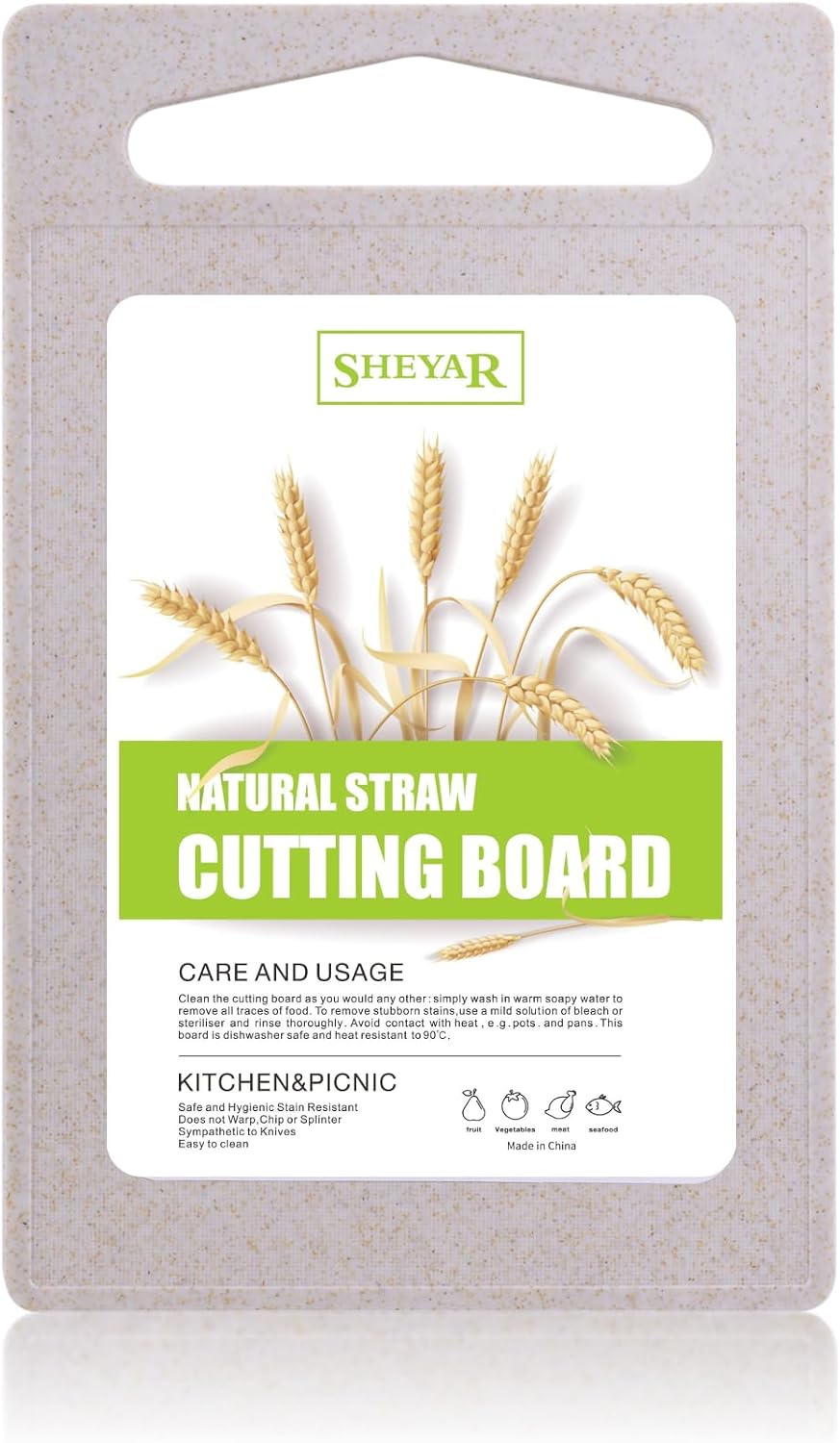 Cutting Board for Kitchen, Wheat Straw Fiber Cutting Board, Dish Washer Safe, w/Juice Grooves for Meat, Veggies, Easy Grip Handle, Non-slip Surface Eco-friendly Serveware Accessories （10‘x6.3’）
