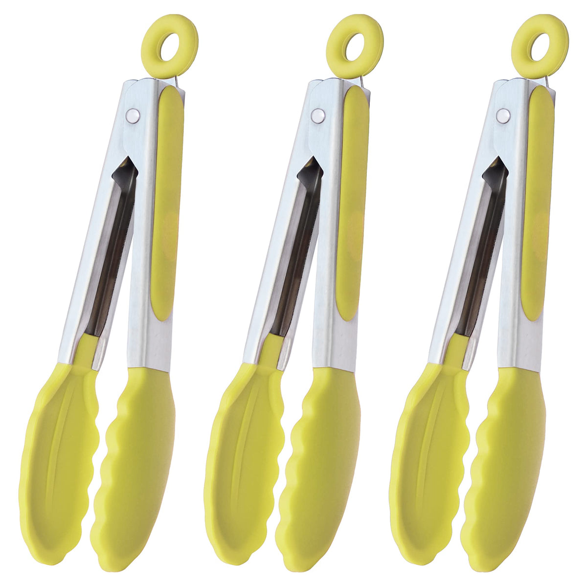 HINMAY Small Serving Tongs with Silicone Tips 7-Inch Mini Tongs, Set of 3 (Pink)