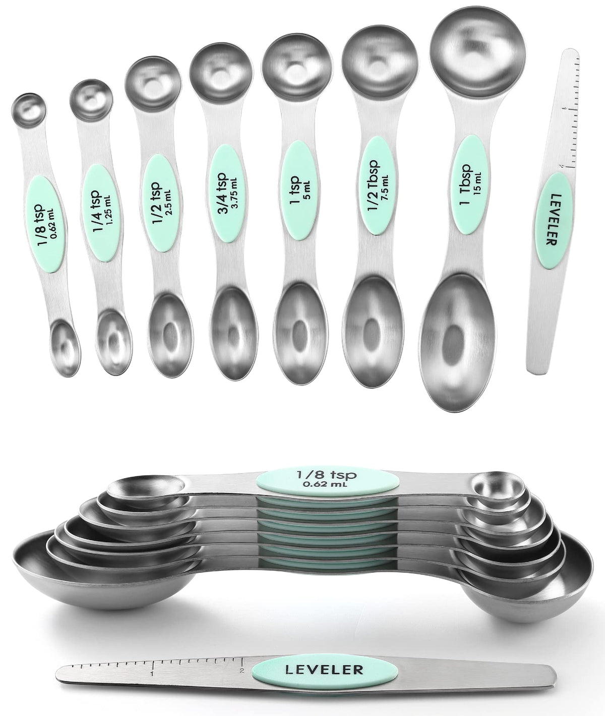 Spring Chef Stainless Steel Magnetic Measuring Spoons Set of 8, Pastel