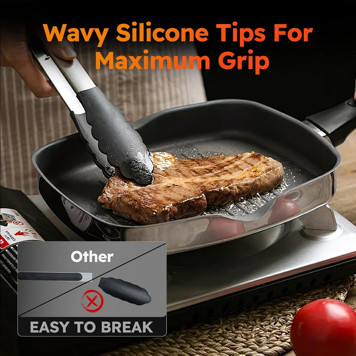 HST Tongs for Cooking with Silicone Tips 3 Pack, Kitchen Tongs (9", Black)
