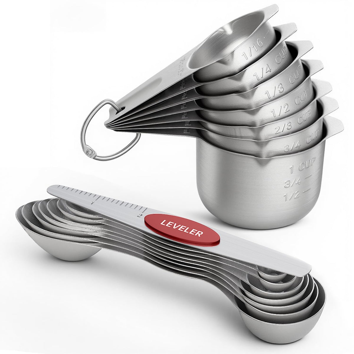 ChefAide Set of 8 Magnetic Measuring Spoons, Stainless Steel, Dual Sided