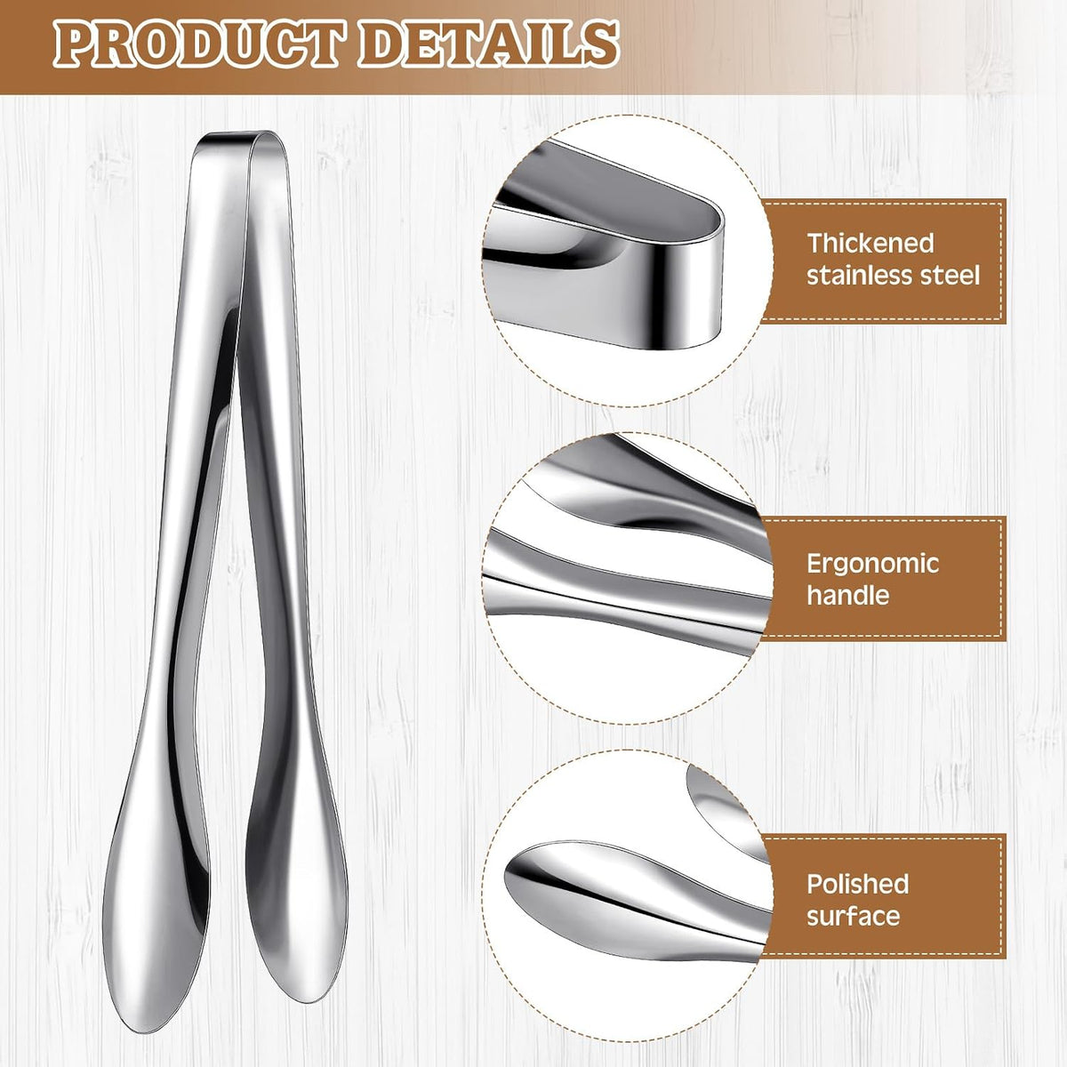 3 Pack Silver Polished Serving Tongs 9 Inch,12 Inch, 6 Inch