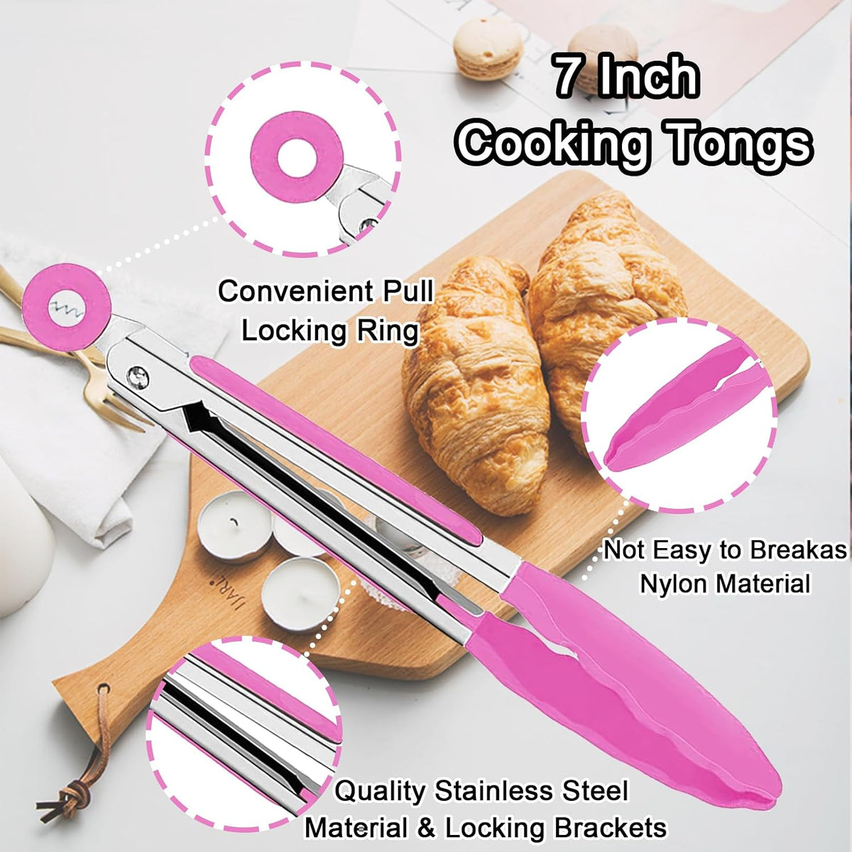 7 Pack Kitchen Tongs,7 Inch Stainless Steel Cooking Tongs