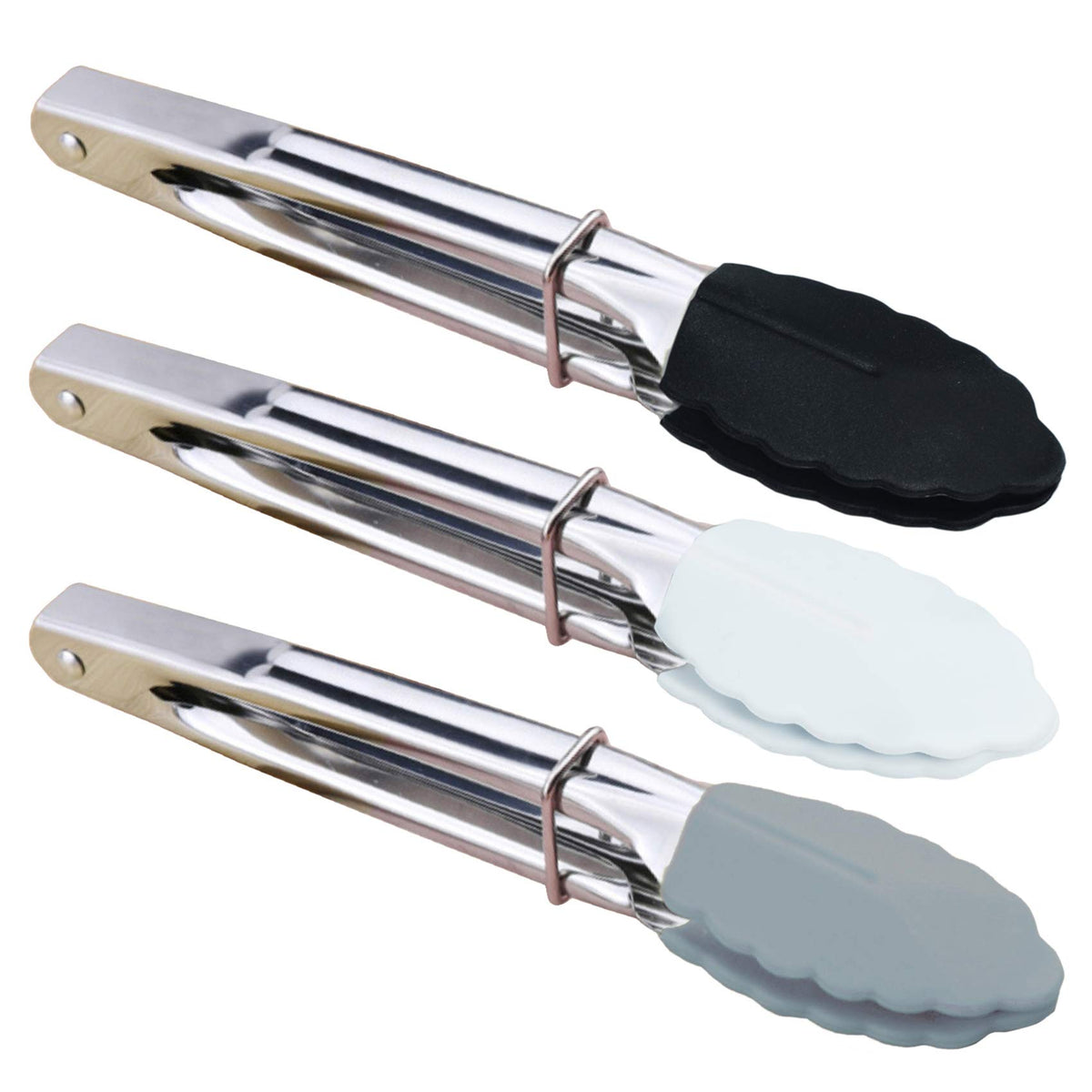 HINMAY Mini Stainless Steel Food Tongs with Silding Rings 7-Inch, Set of 6