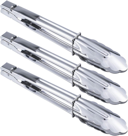 HINMAY Stainless Steel Serving Tongs Metal Cooking Tongs (9-Inch 3 Pieces)