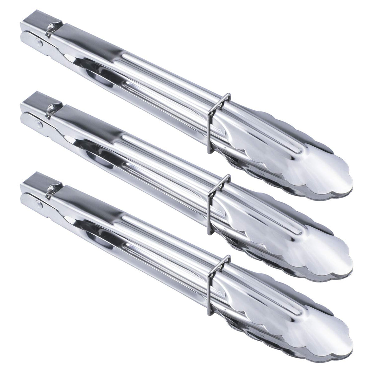 HINMAY Stainless Steel Serving Tongs Metal Cooking Tongs (9-Inch 3 Pieces)