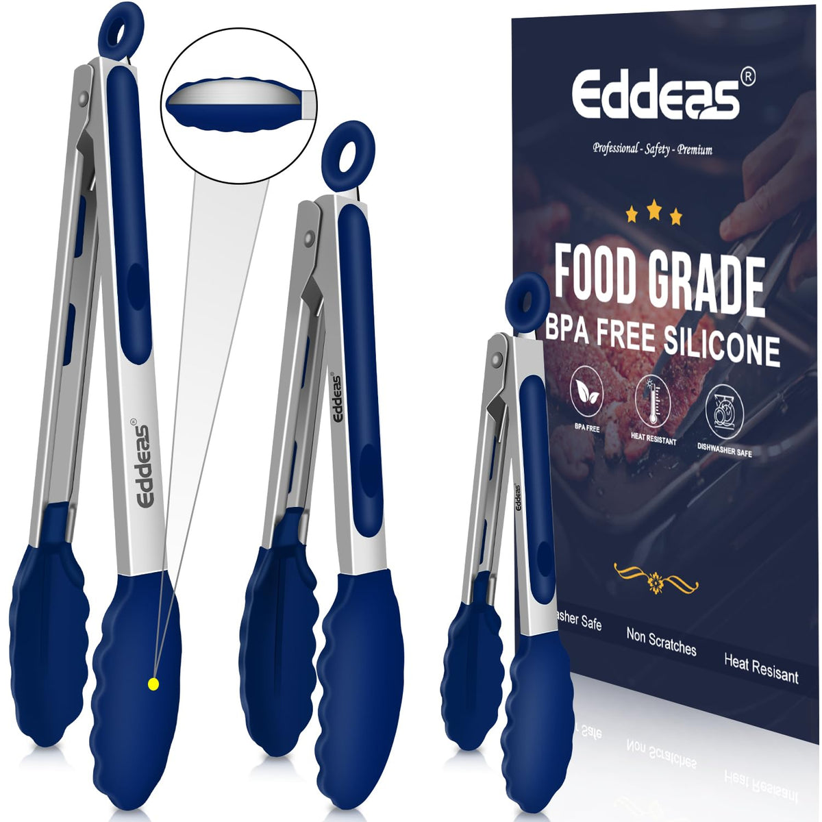Kitchen Tongs Up To 600°F Silicone Tongs for Cooking 3Pcs 7,9,12 IN
