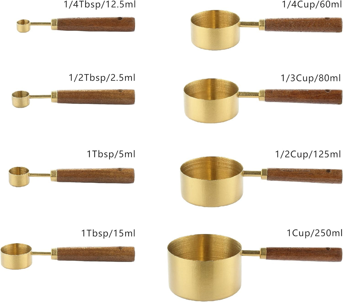 Measuring Cups and Spoons Set, 8 Pack, Gold Finish