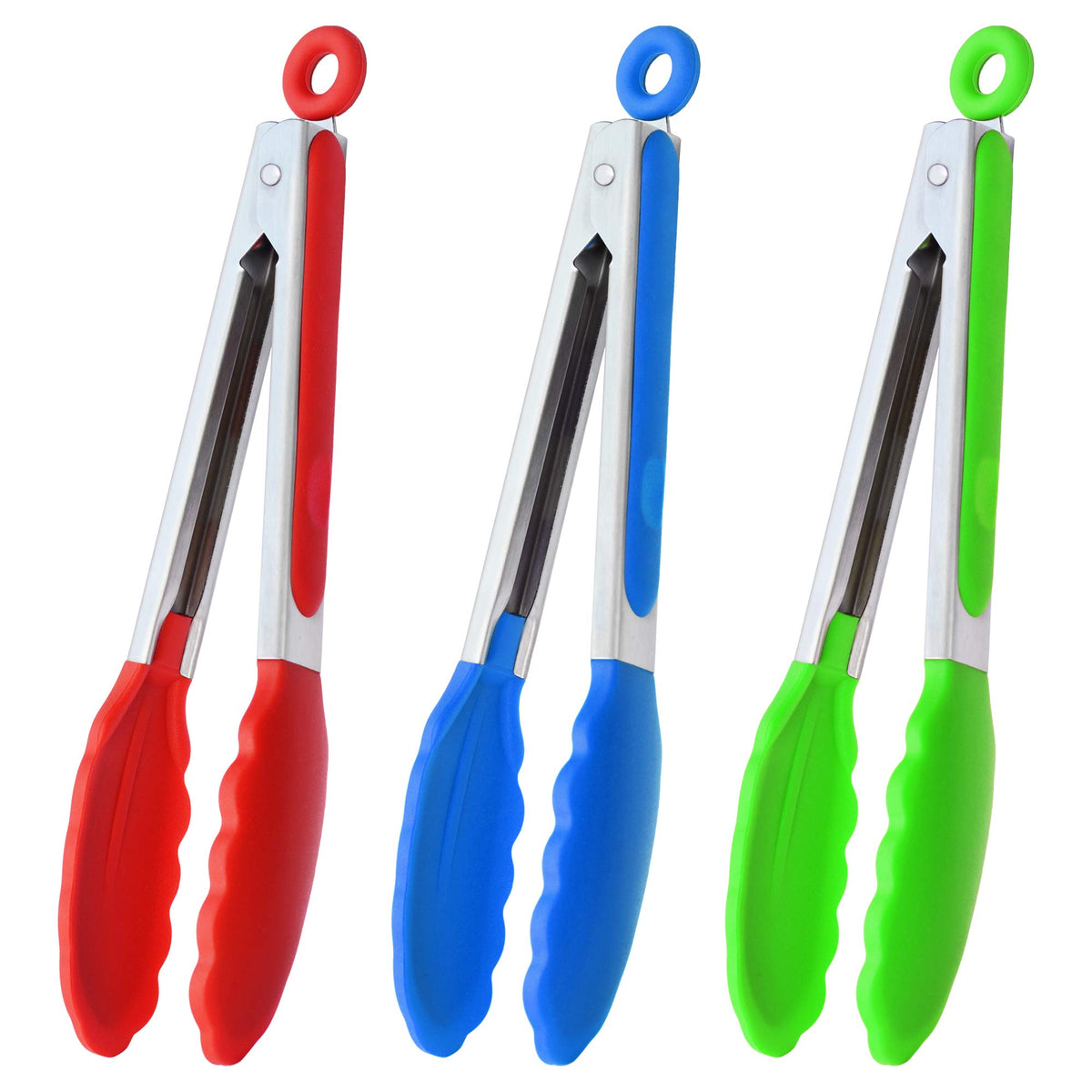 HINMAY Serving Tongs 9" Cooking Tongs with Silicone Tips, Set of 3 (Black)