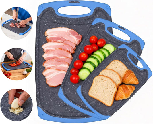 Viretang Non Slip Cutting Board Set For Kitchen, 3 Pieces, Dishwasher Safe