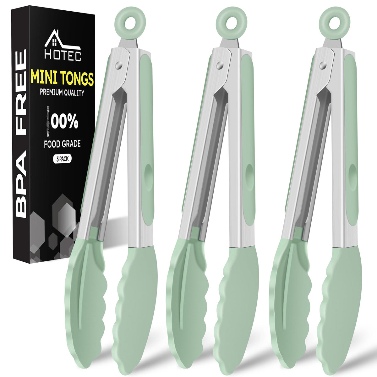 HOTEC Small Silicone Kitchen Tongs 7-Inch Mini Serving Tongs, Set of 3
