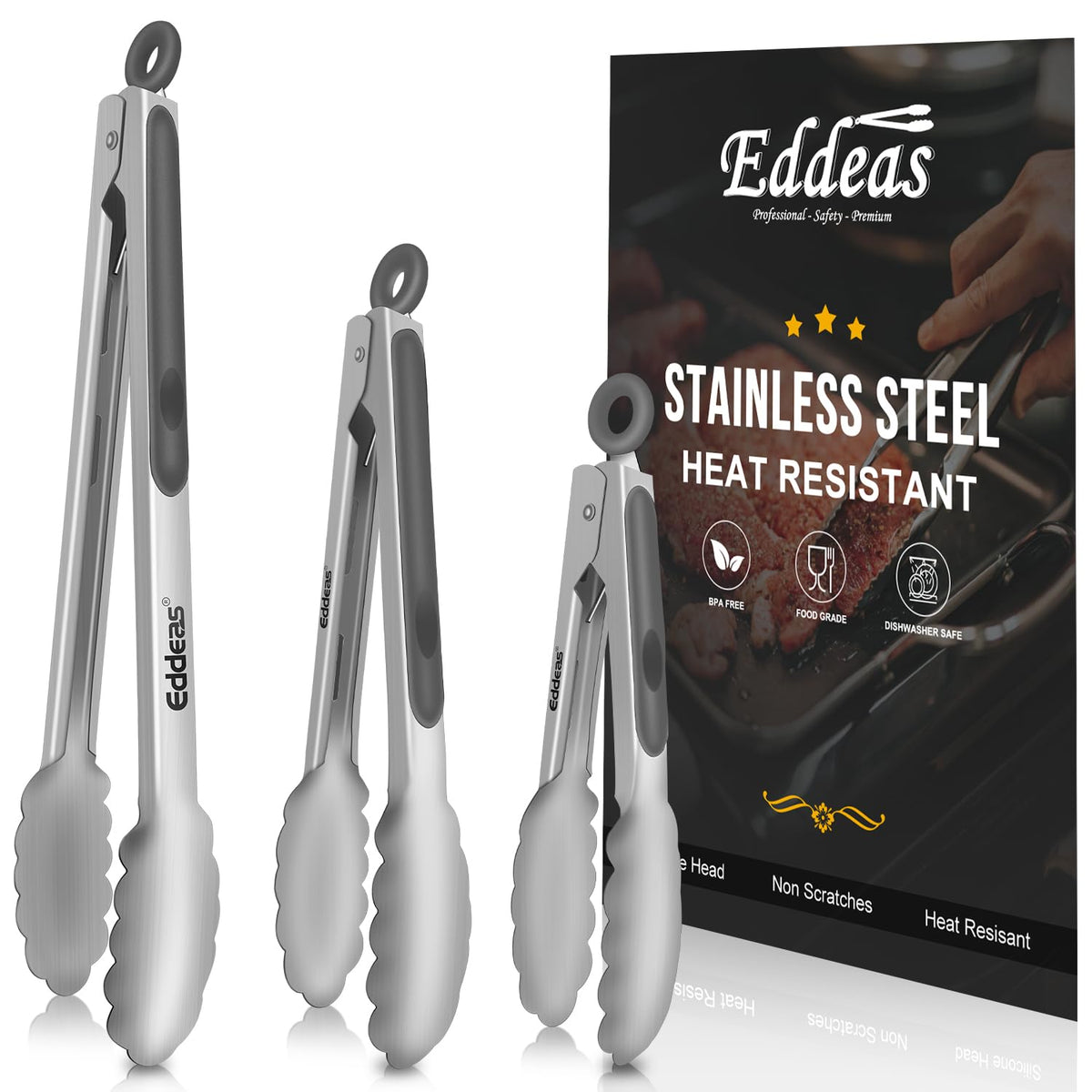 Tongs For Cooking Up to 600 °F Metal Kitchen Tongs 3PCS 7,9,12 Inch