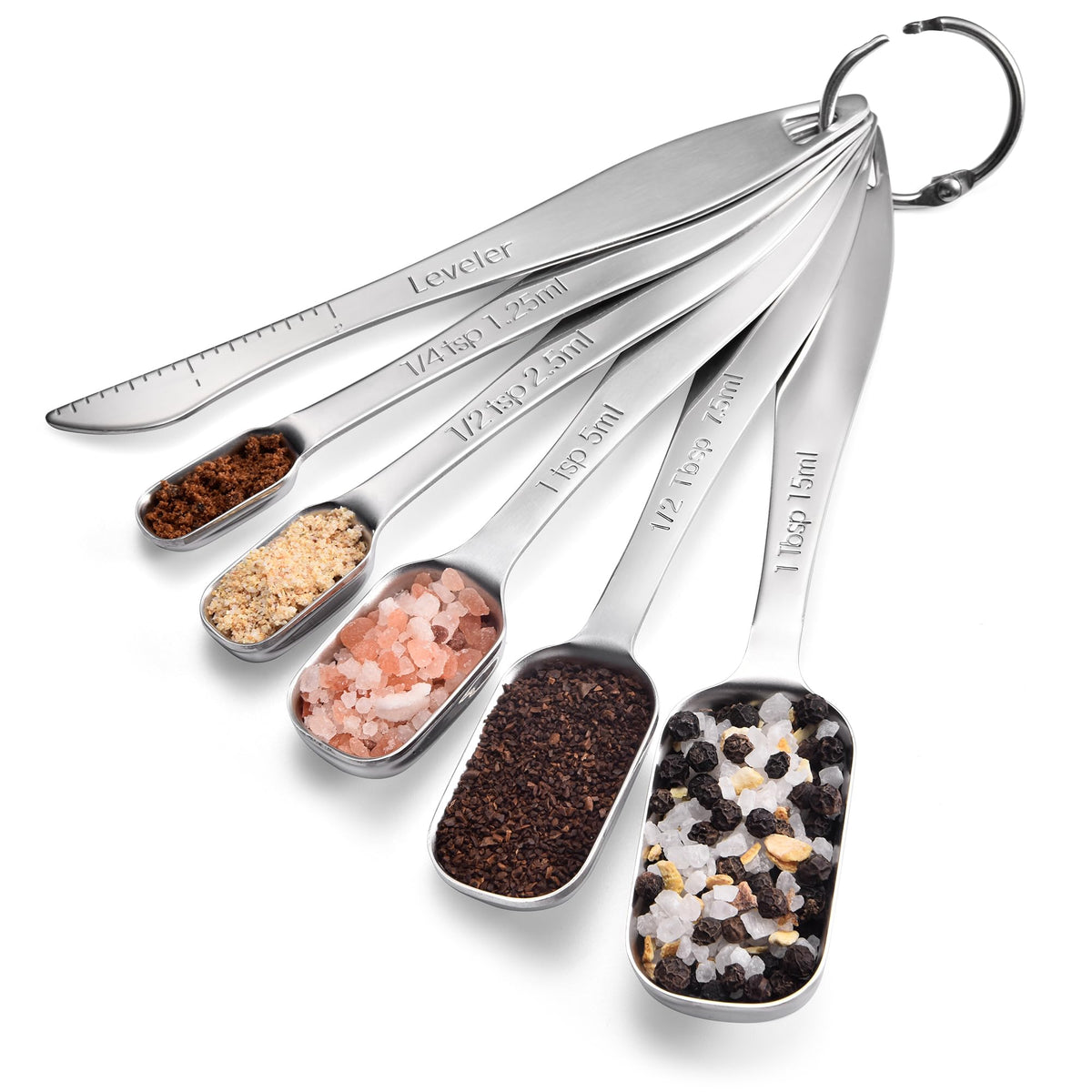 Doosu 18/8 Stainless Steel Measuring Spoons with Long Handle (Set of 8)