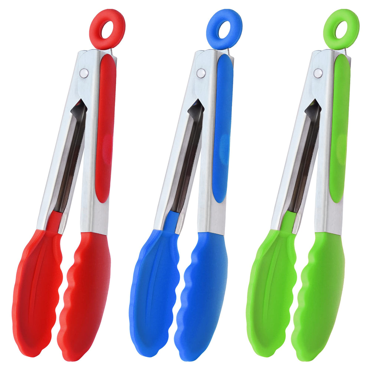 HINMAY Small Serving Tongs with Silicone Tips 7-Inch Mini Tongs, Set of 3 (Pink)