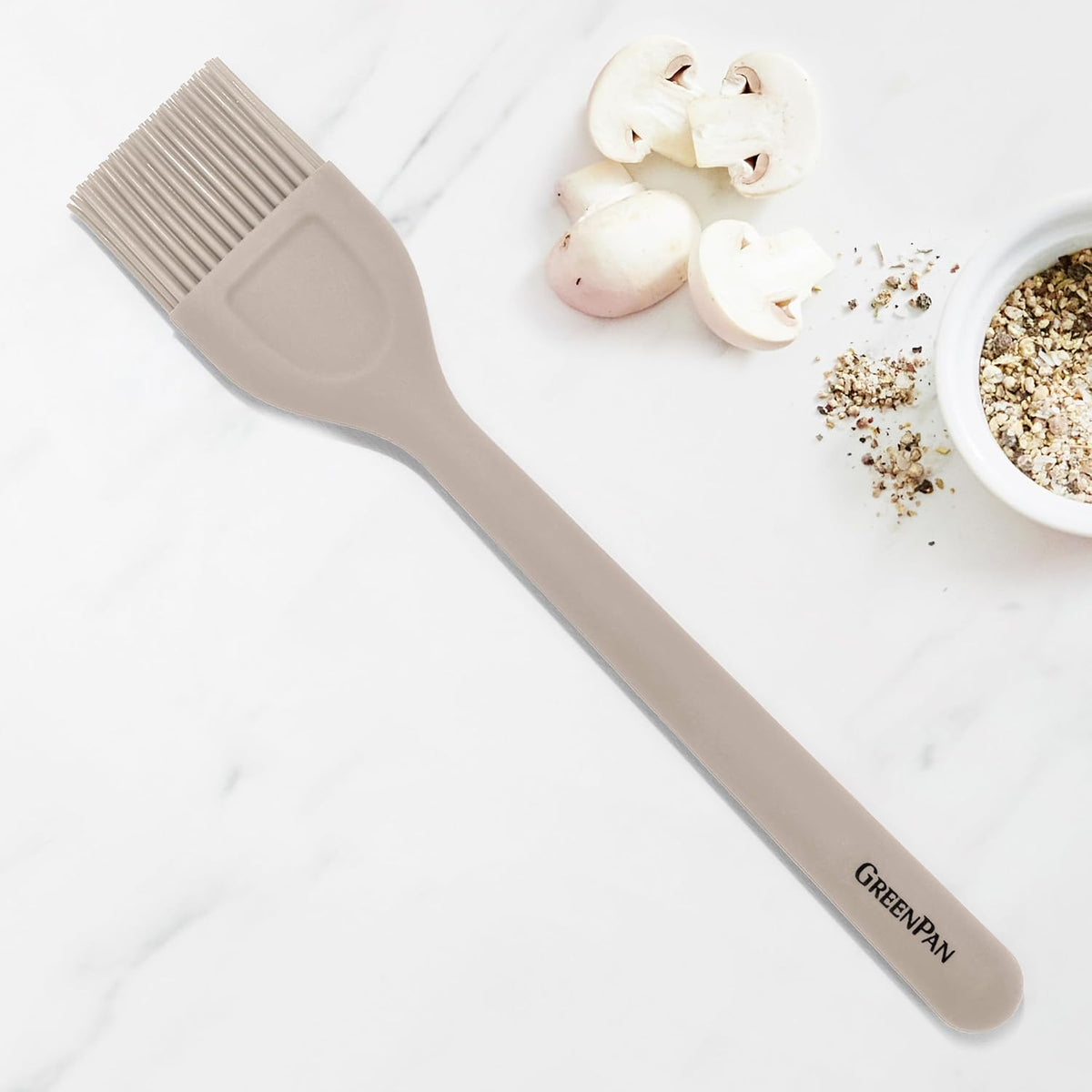 GreenPan Silicone Basting Brush, Cooking Kitchen Utensil, Sauce Marinades BBQ Grill Bake, Flexible Rubber Nonstick Cookware, Steel Core Heat-Resistant, Anti-Slip Handle BPA-Free Dishwasher Safe, Taupe