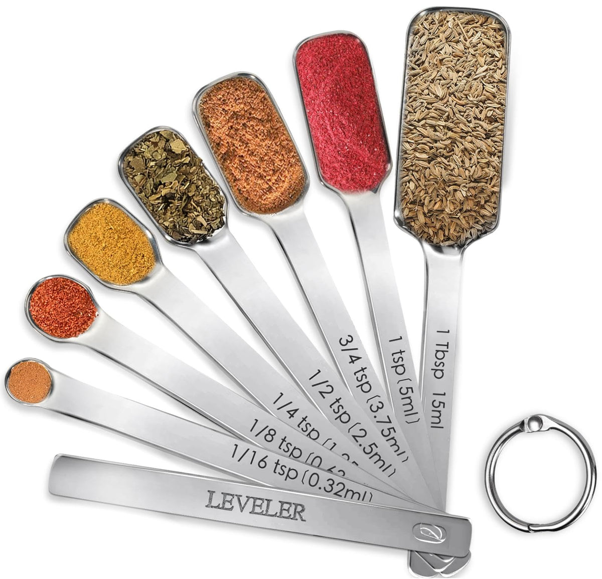 Stainless Steel Measuring Spoons Set of 14 with Leveler, Rectangular Teaspoon & Tablespoon Measuring Spoons for Dry & Liquid Ingredients, Slim Design Fits in Spice Jars