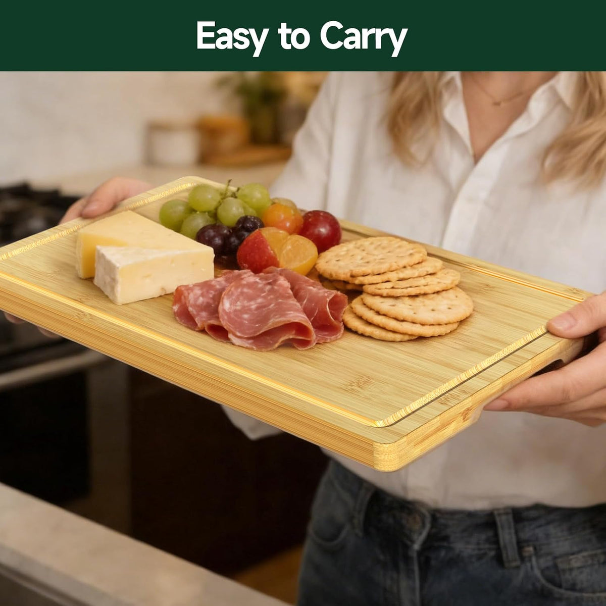 3-Piece Set Deep-Carbonized Bamboo Cutting Board for Kitchen, Natural