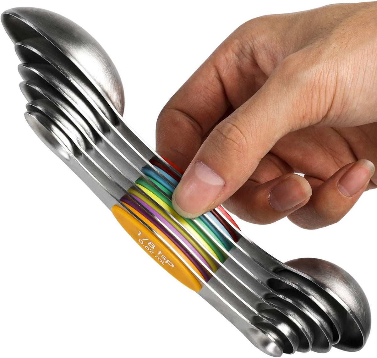 Magnetic Measuring Spoons Stainless Steel Dual Sided Teaspoons Tablespoons
