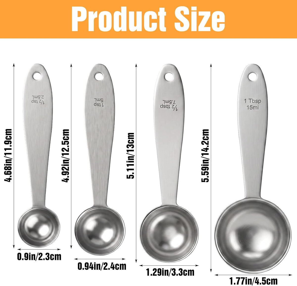 4 PCS Stainless Steel Measuring Spoons Set, Stackable for Baking