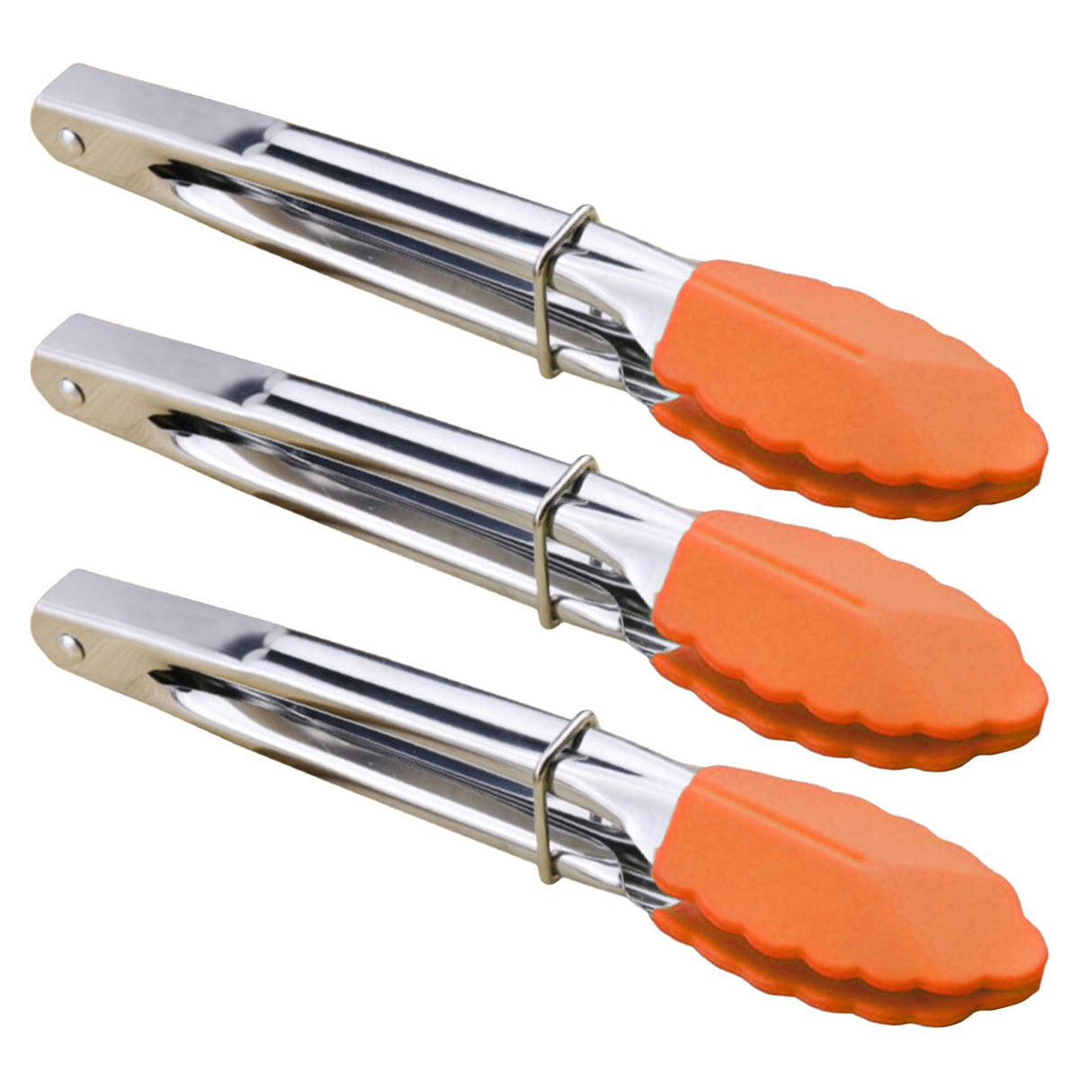 HINMAY Mini Stainless Steel Food Tongs with Silding Rings 7-Inch, Set of 6