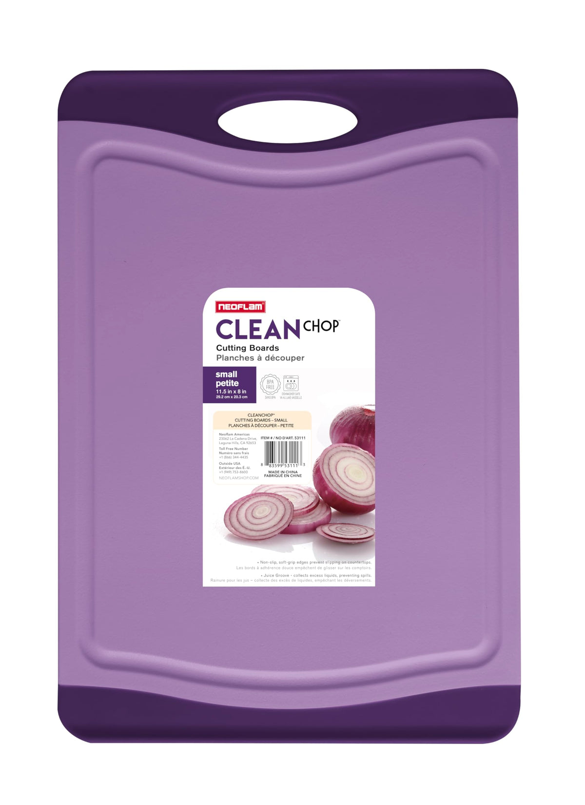 Neoflam Flutto Poly Cutting Board - Purple, Durable Plastic, Knife-Scratch Resistant, Large Handle, Kitchen Essential (11.5 x 8 x 0.4 inches)