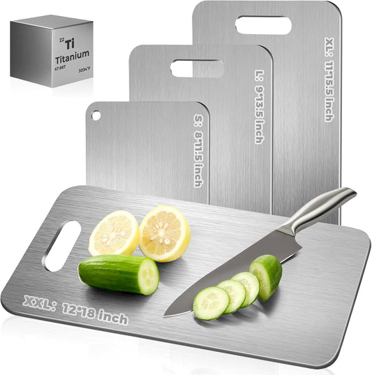 Katori Titanium Cutting Board - Upgraded 100% Pure Titanium Cutting Boards for Kitchen Non Toxic, Double Sided Food Grade Hygiene Non Moldy Dishwasher Safe Meat Fruit Metal Board (1PC 8x11.5 Inch)