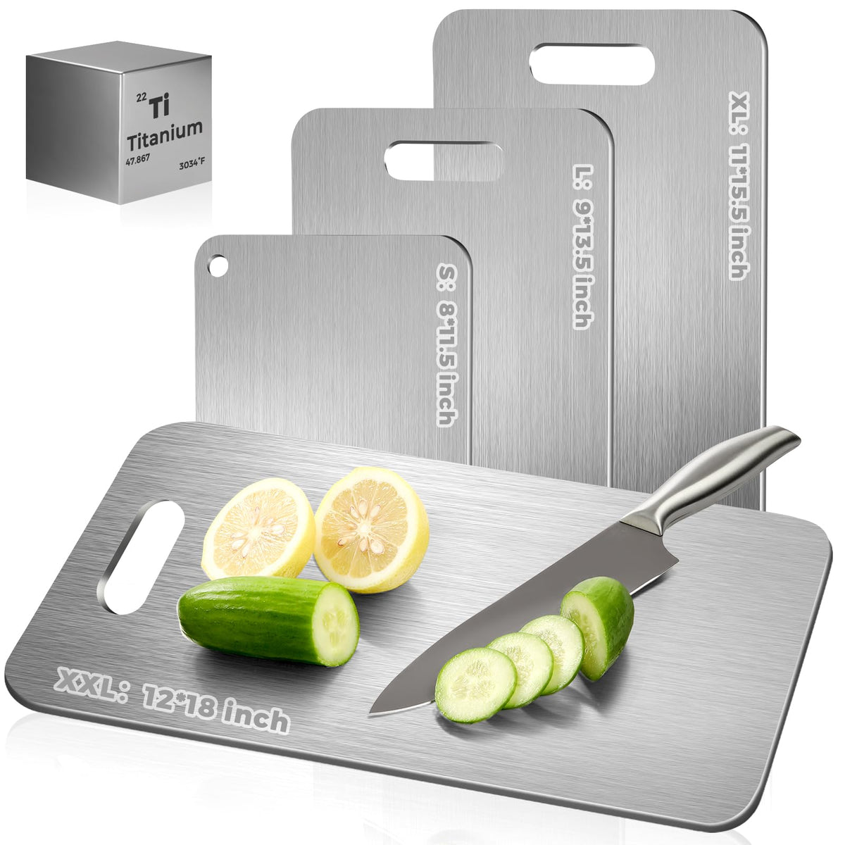 Katori Titanium Cutting Board - Upgraded 100% Pure Titanium Cutting Boards for Kitchen Non Toxic, Double Sided Food Grade Hygiene Non Moldy Dishwasher Safe Meat Fruit Metal Board (1PC 8x11.5 Inch)