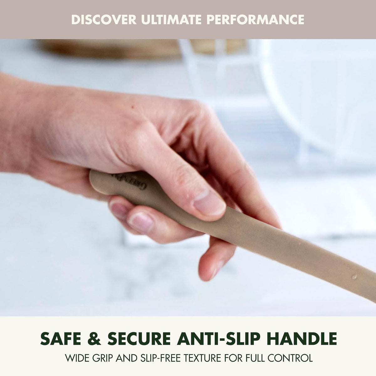 GreenPan Silicone Basting Brush, Cooking Kitchen Utensil, Sauce Marinades BBQ Grill Bake, Flexible Rubber Nonstick Cookware, Steel Core Heat-Resistant, Anti-Slip Handle BPA-Free Dishwasher Safe, Taupe