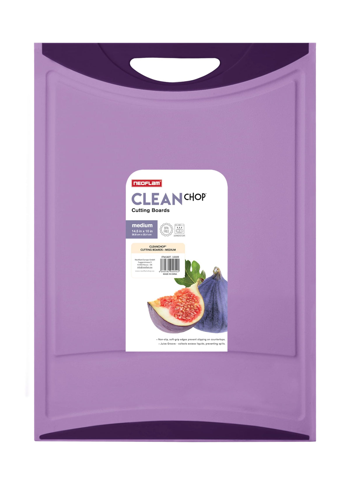 Neoflam Flutto Poly Cutting Board - Purple, Durable Plastic, Knife-Scratch Resistant, Large Handle, Kitchen Essential (11.5 x 8 x 0.4 inches)