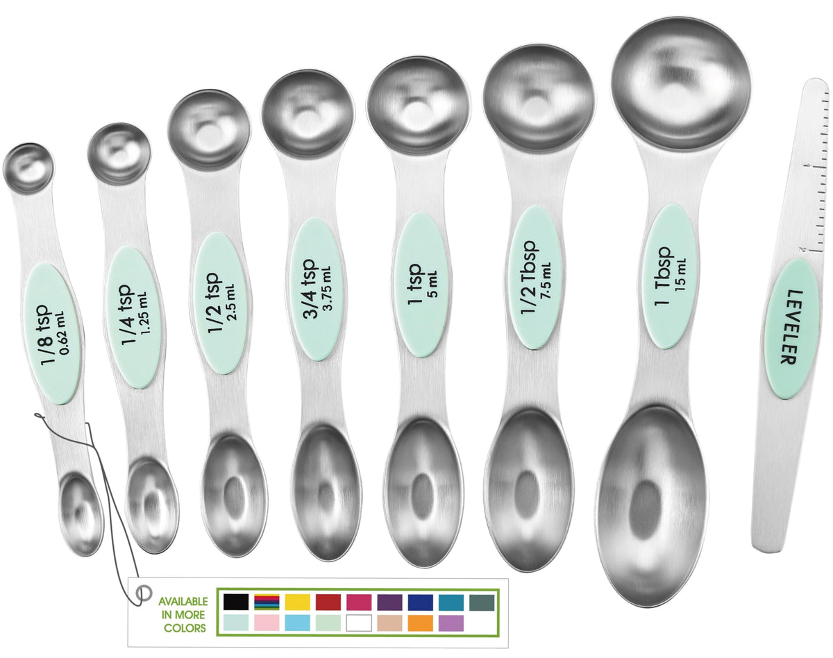 Spring Chef Stainless Steel Magnetic Measuring Spoons Set of 8, Pine Green