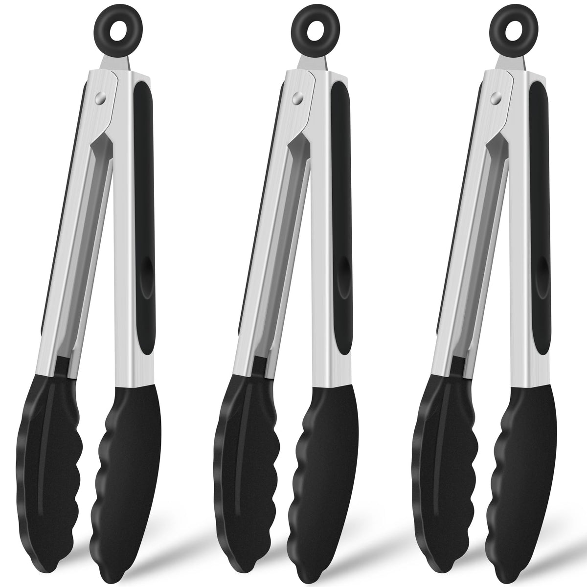HOTEC Silicone Kitchen Tongs for Cooking, 9-Inch Serving Tongs, Set of 3