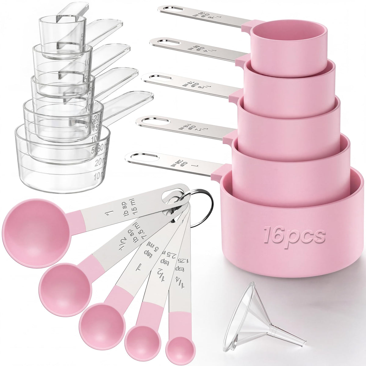 16PCS Measuring Cups and Spoons Set, Measuring Spoon Set with Metric and US Measurements, Fits for Measuring Dry and Liquid - Black