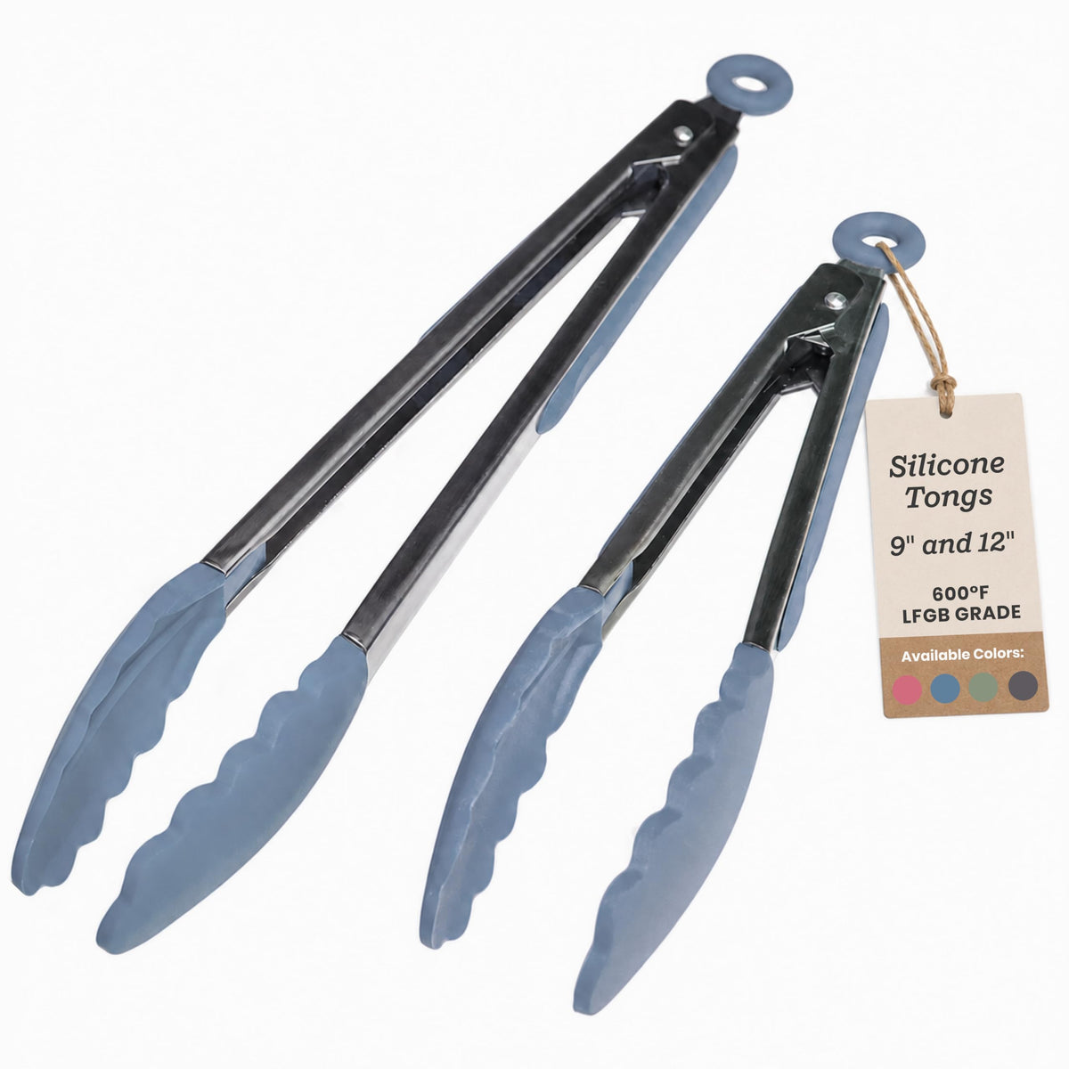 Starpack Get a Grip Silicone Kitchen Tongs (2-Pack, 9" + 12") - LFGB Non Toxic, 600°F Heat Resistant, BPA-Free - Heavy-Duty Stainless Steel, Locking - Dishwasher Safe for Nonstick Cookware