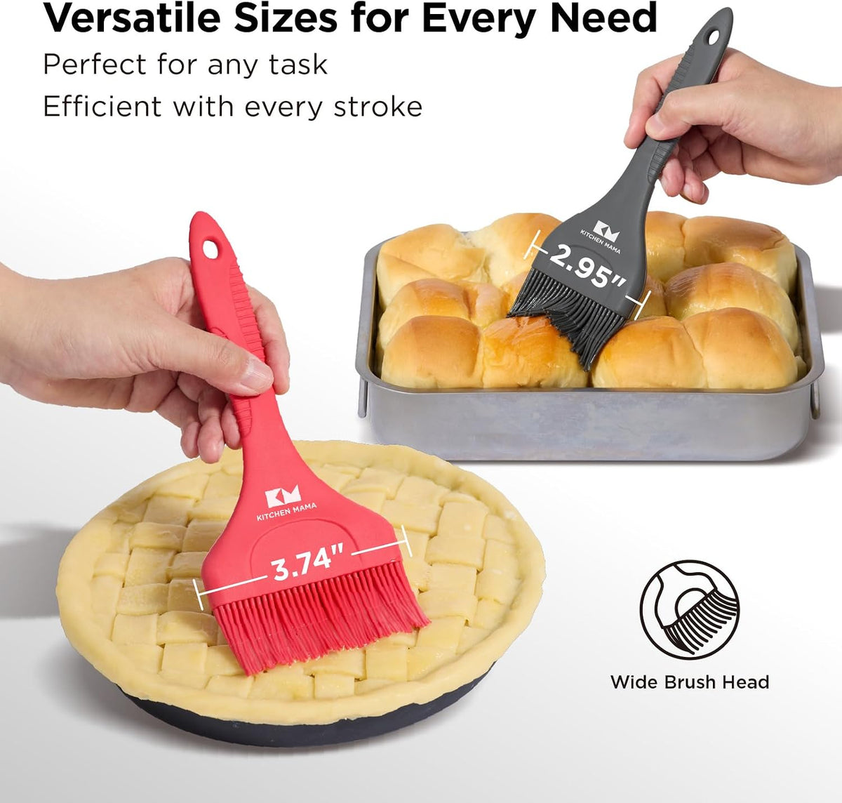 Kitchen Mama Platinum Silicone Extra Wide Pastry & Basting Brush Set