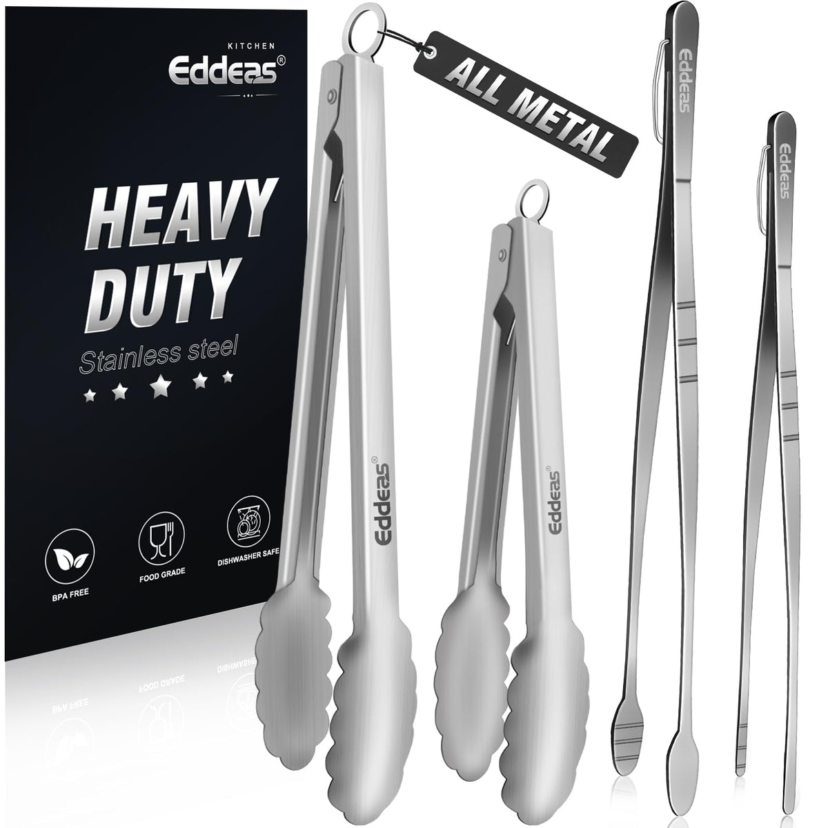 Tongs For Cooking - Heat Resistant 600 Degrees Stainless Steel Kitchen Tong, Heavy Duty Metal Locking Tongs - For Food,Salad, grilling, BBQ 7",9" & 12 inch, set of 3 Dishwasher Safe Blue