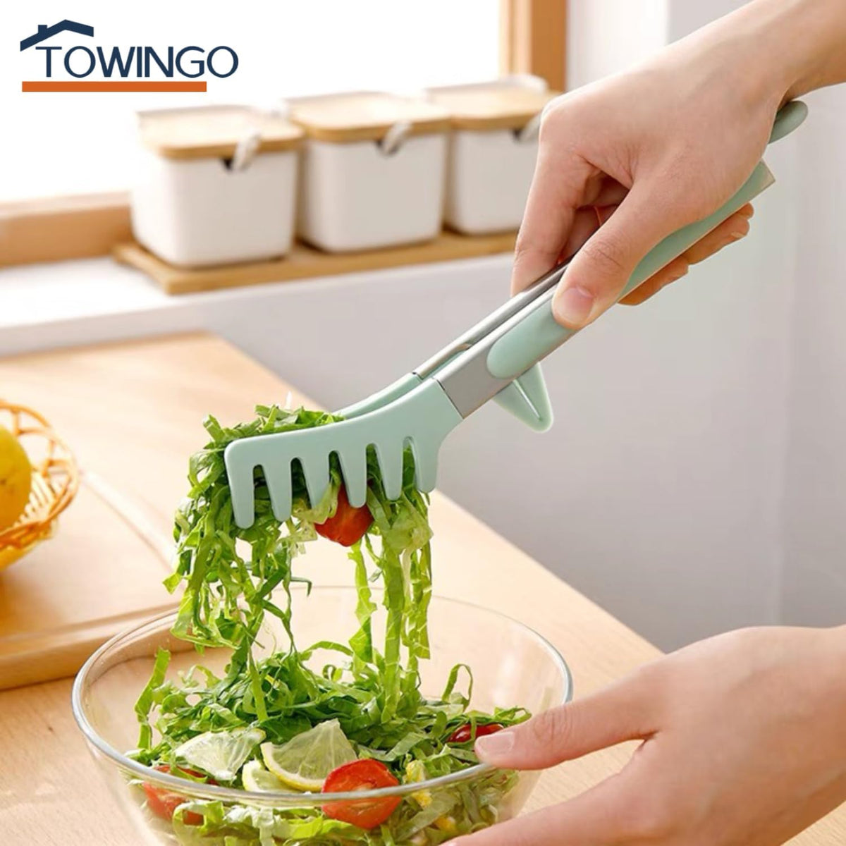 9" Kitchen Tongs for cooking with Silicone Tips, 3Pcs Serving Tongs, Green