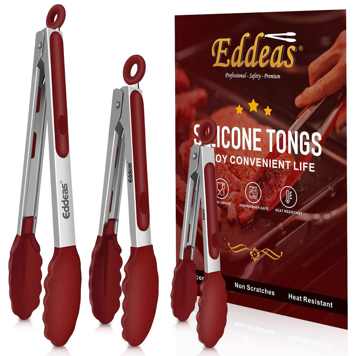 Tongs For Cooking Up to 600 °F Metal Kitchen Tongs 3PCS 7,9,12 Inch