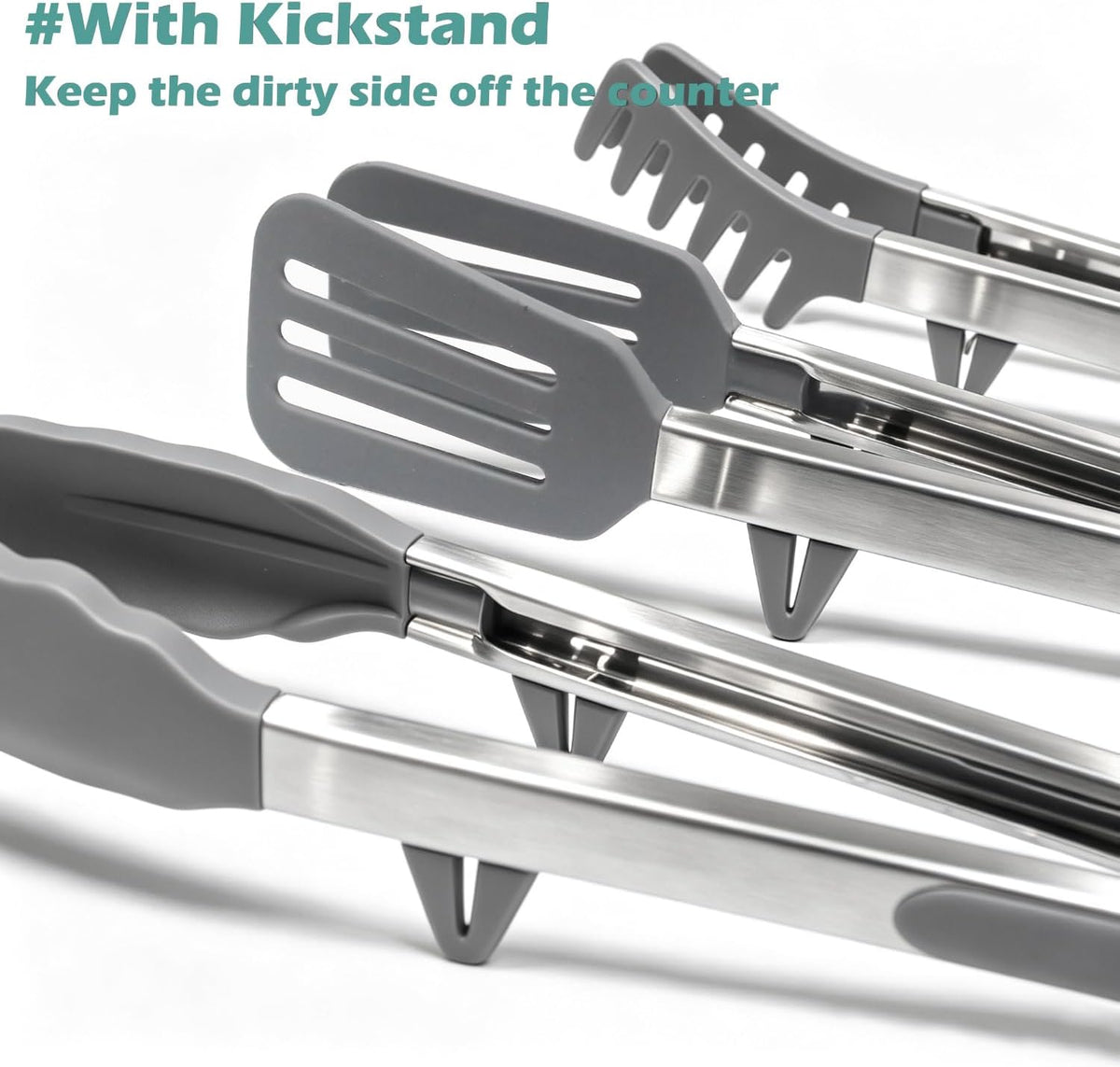12" Kitchen Tongs for cooking with Silicone Tips, 3Pcs Serving Tongs, Grey