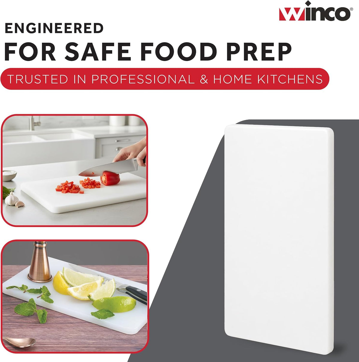 Winco 6" x 10" White Heavy-Duty Plastic Cutting Board