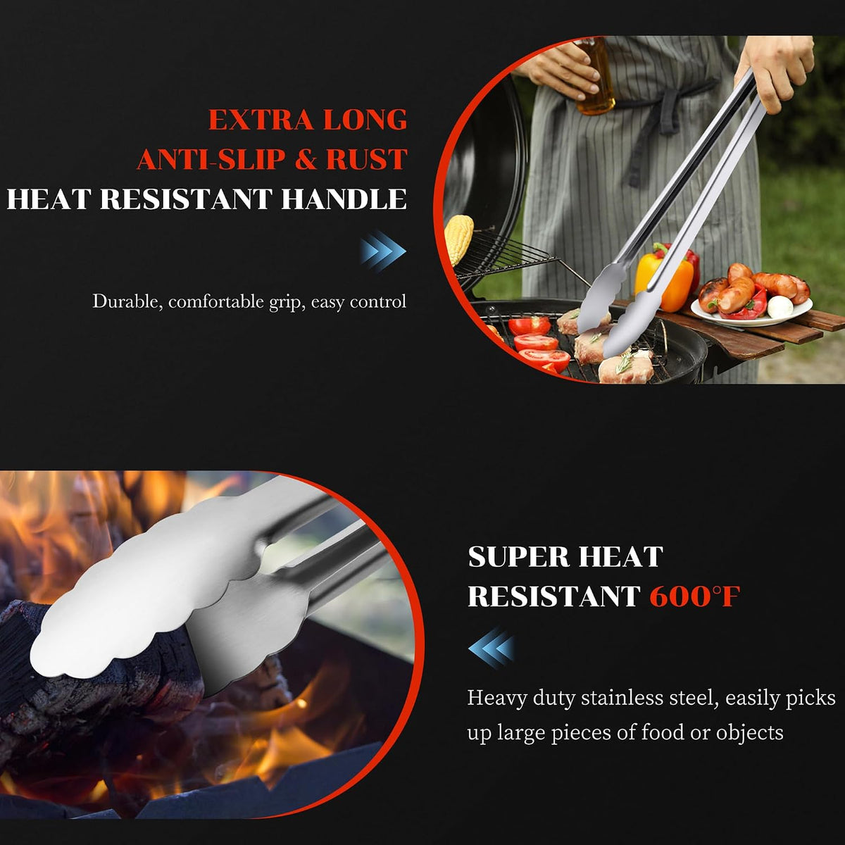 17" Extra Long Metal Tongs,Grilling Tongs,Stainless Steel Tongs for Cooking