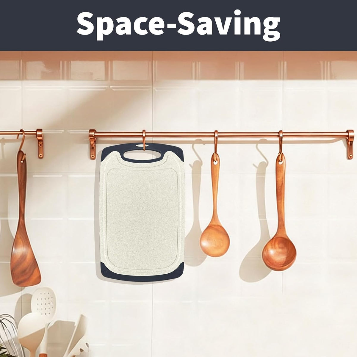 Cutting Board for Kitchen, Non Slip Chopping Board with Juice Grooves for Meat, Veggies, Space-Saving, Dishwasher Safe, Durable Kitchen Essential (Wheat)
