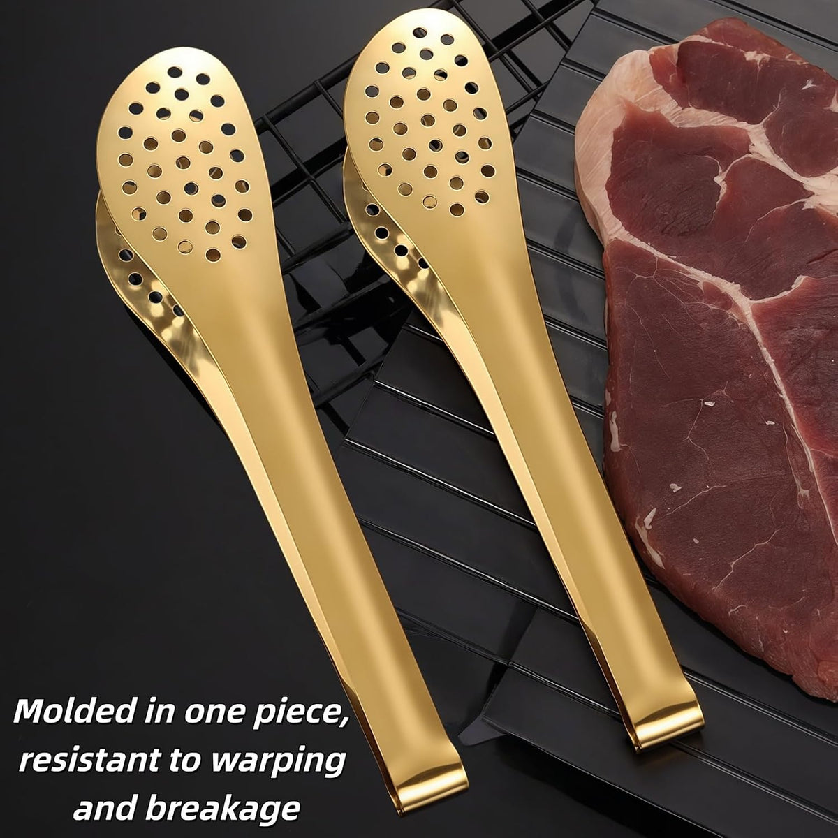 2 Pack Stainless Steel Cooking Tongs, 9 Inch Metal Kitchen Food Serving Tongs for Salad, Bread, Barbecue, Catering, Banquet, Party