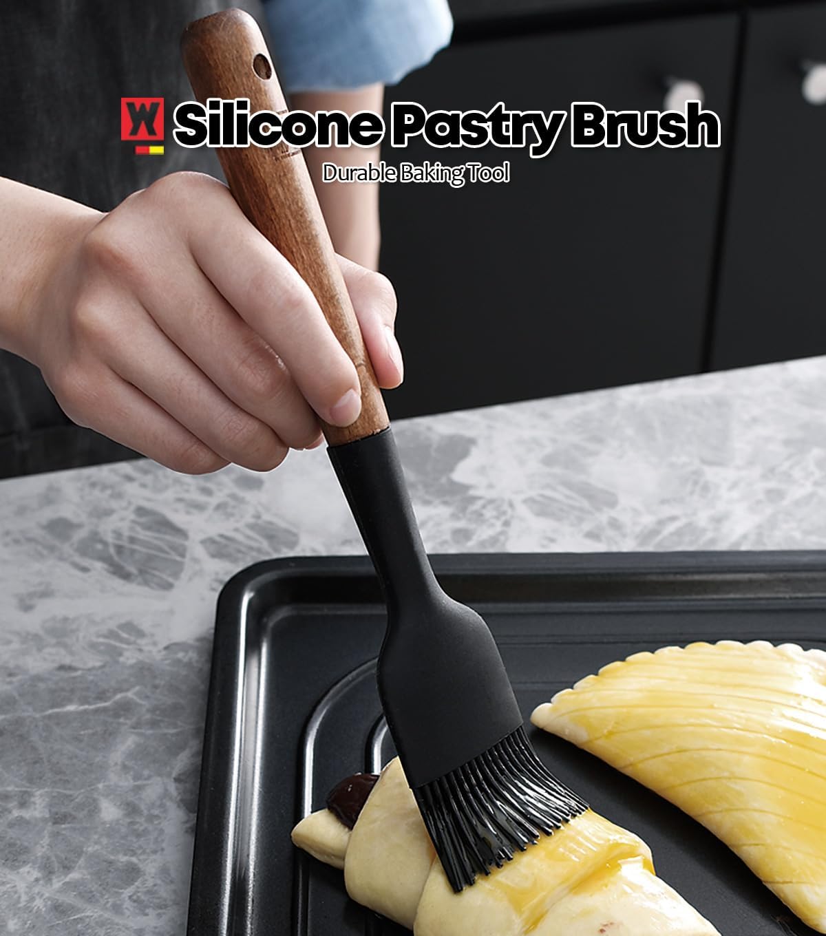 WAGENSTEIGER Silicone Cooking Brush with Wooden Handle: Pastry Brush, For Glazing Pastries and Basting Meats, Heat Resistant Cookware, Gentle Head & Bristle Design, BPA Free, Non-slip Grip