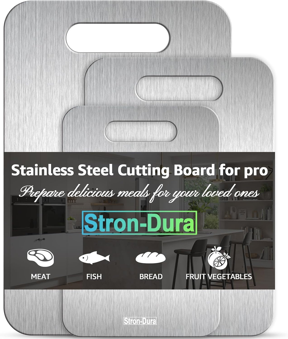 Stron-Dura Cutting Board, Stainless Steel Cutting Board, Foodgrade Cutting Boards for Kitchen, Double Side Use, Odor free, S 11.5" * 8"