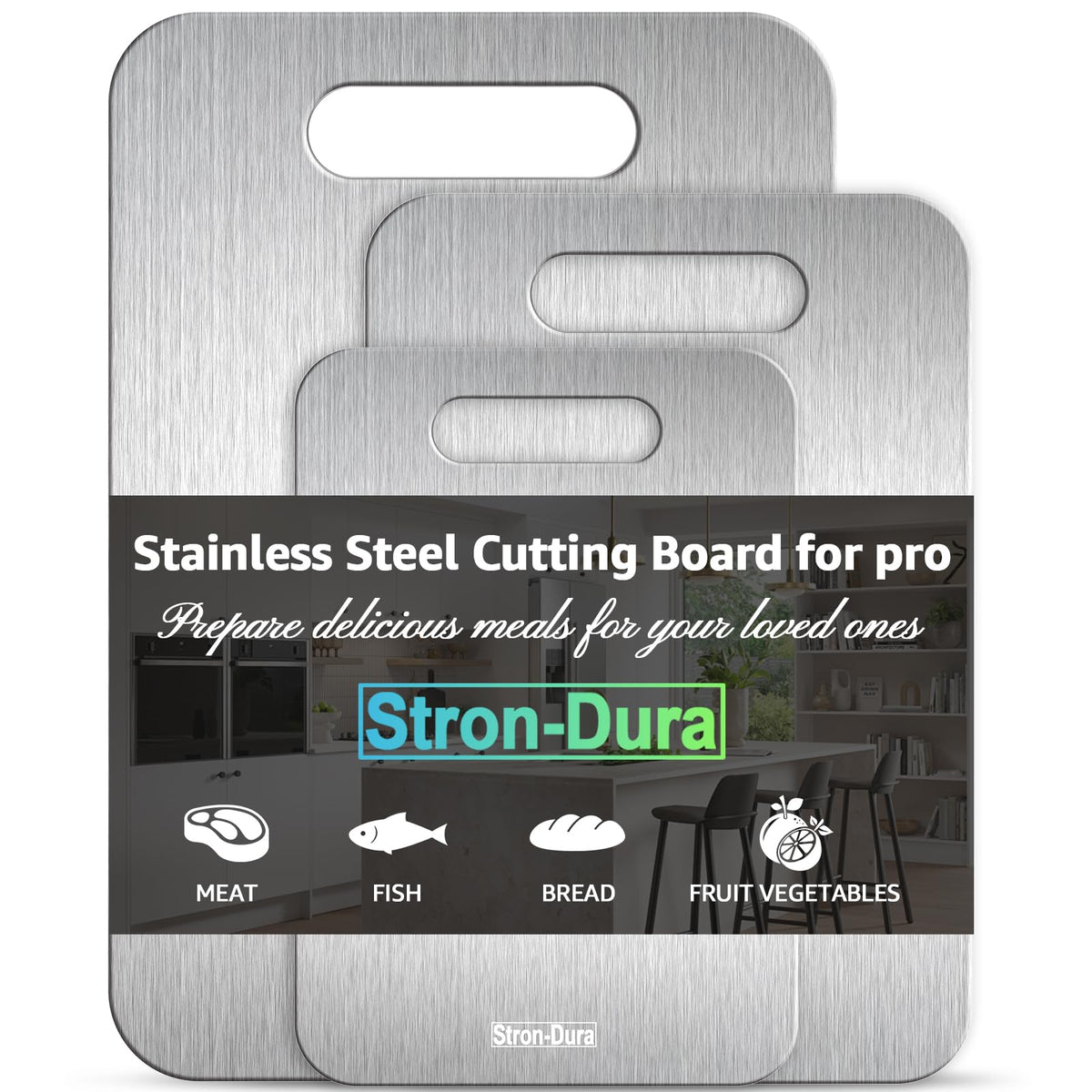 Stron-Dura Cutting Board, Stainless Steel Cutting Board, Foodgrade Cutting Boards for Kitchen, Double Side Use, Odor free, M, 13.4" * 9"
