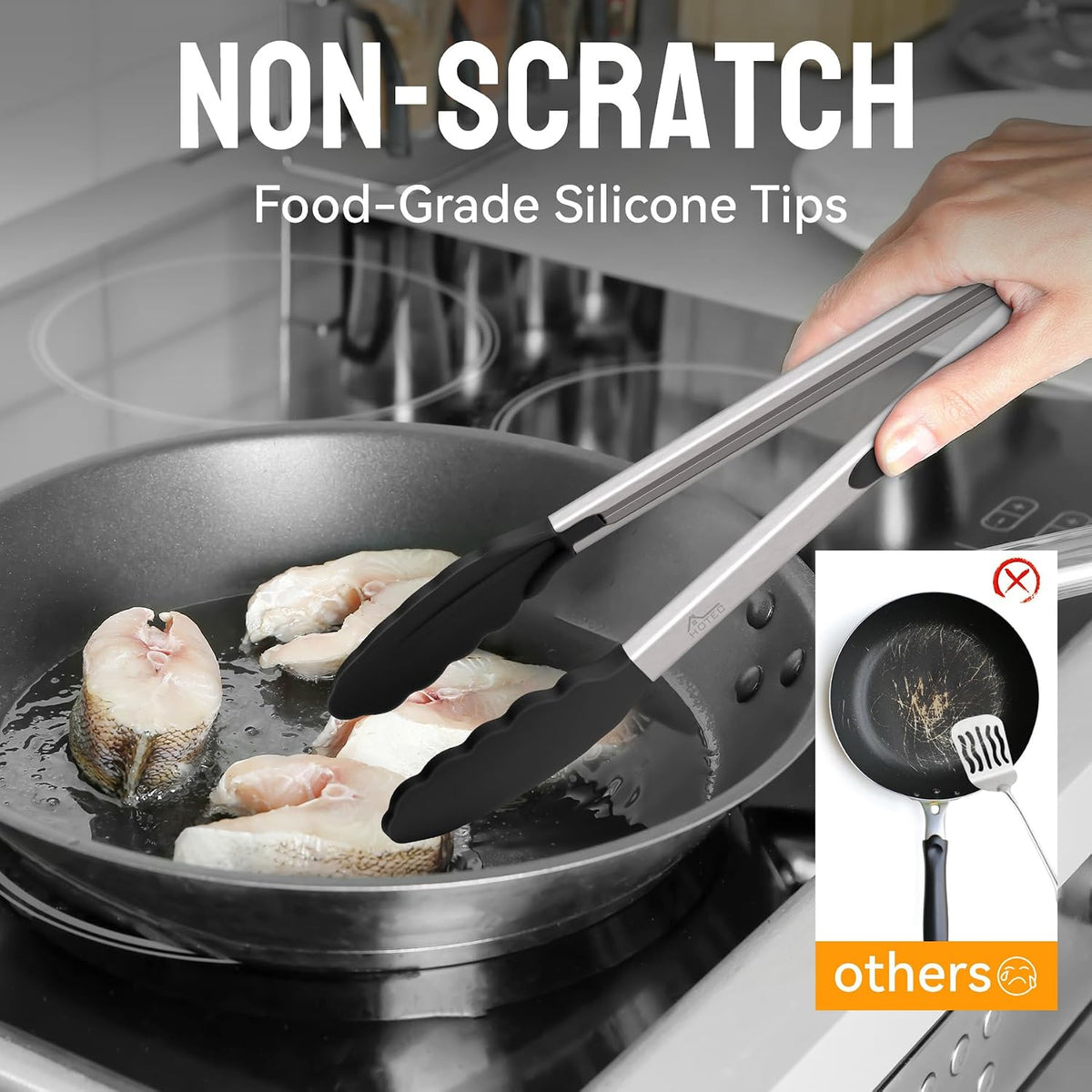 HOTEC Stainless Steel Kitchen Tongs with Silicone Tips, Set of 2-9" and 12"