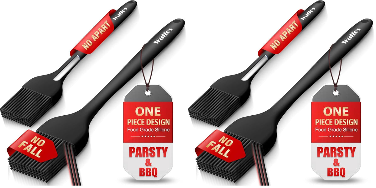 Walfos 600°F Heat Resistant Silicone Basting Brushes BPA Free Pastry Brush, Spread Oil Butter Sauce for BBQ Grill Baking Kitchen Cooking, Dishwasher Safe (2 SIZE)