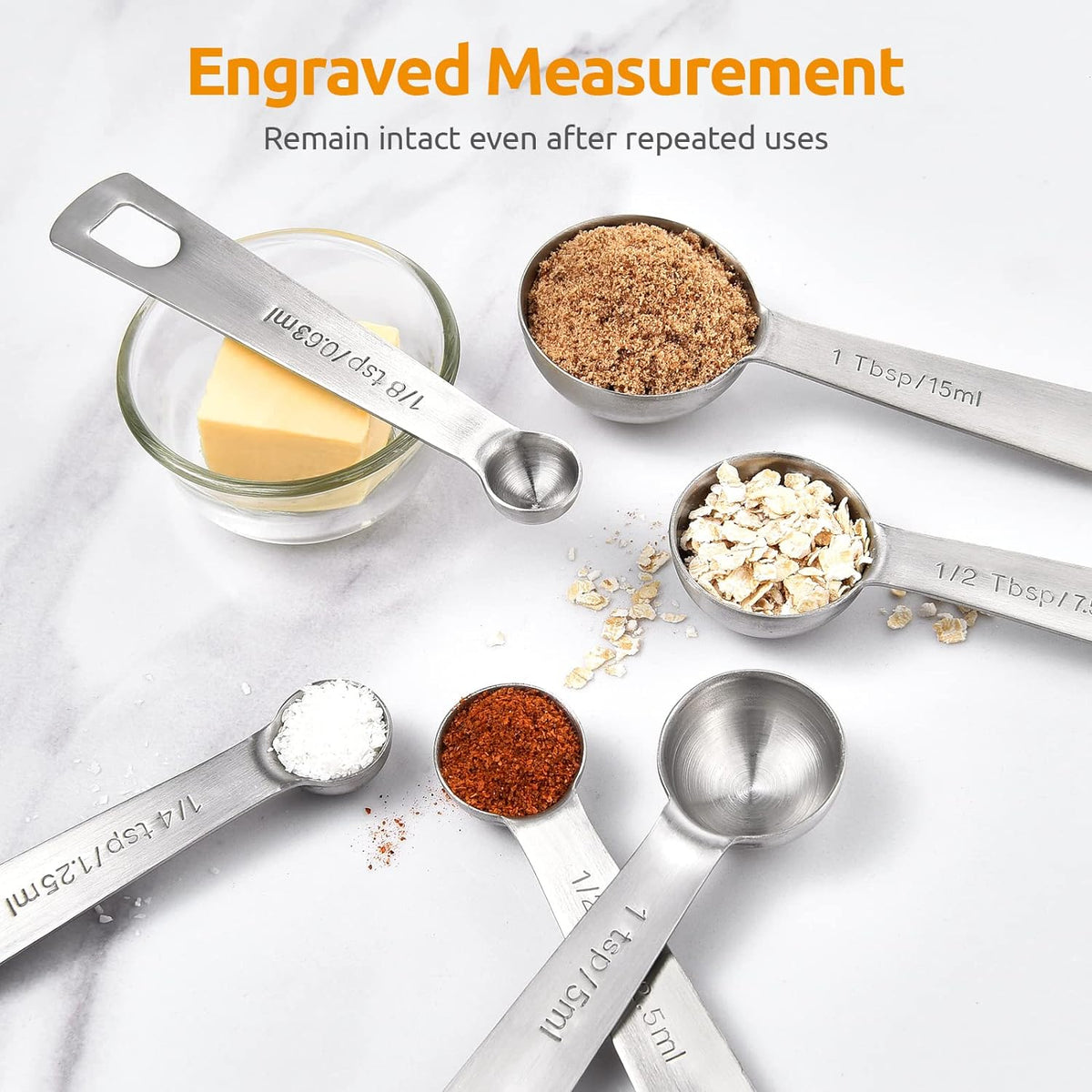 U-Taste 18/8 Stainless Steel Measuring Spoons Set of 7, Teaspoon Tablespoon