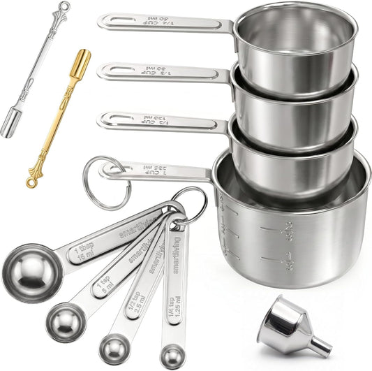 11 PCS Measuring Cups and Spoons Set with Funnel & Mini Spoons for Baking